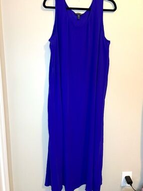 Eileen Fisher Blue Silk Sleeveless Shift Dress XL